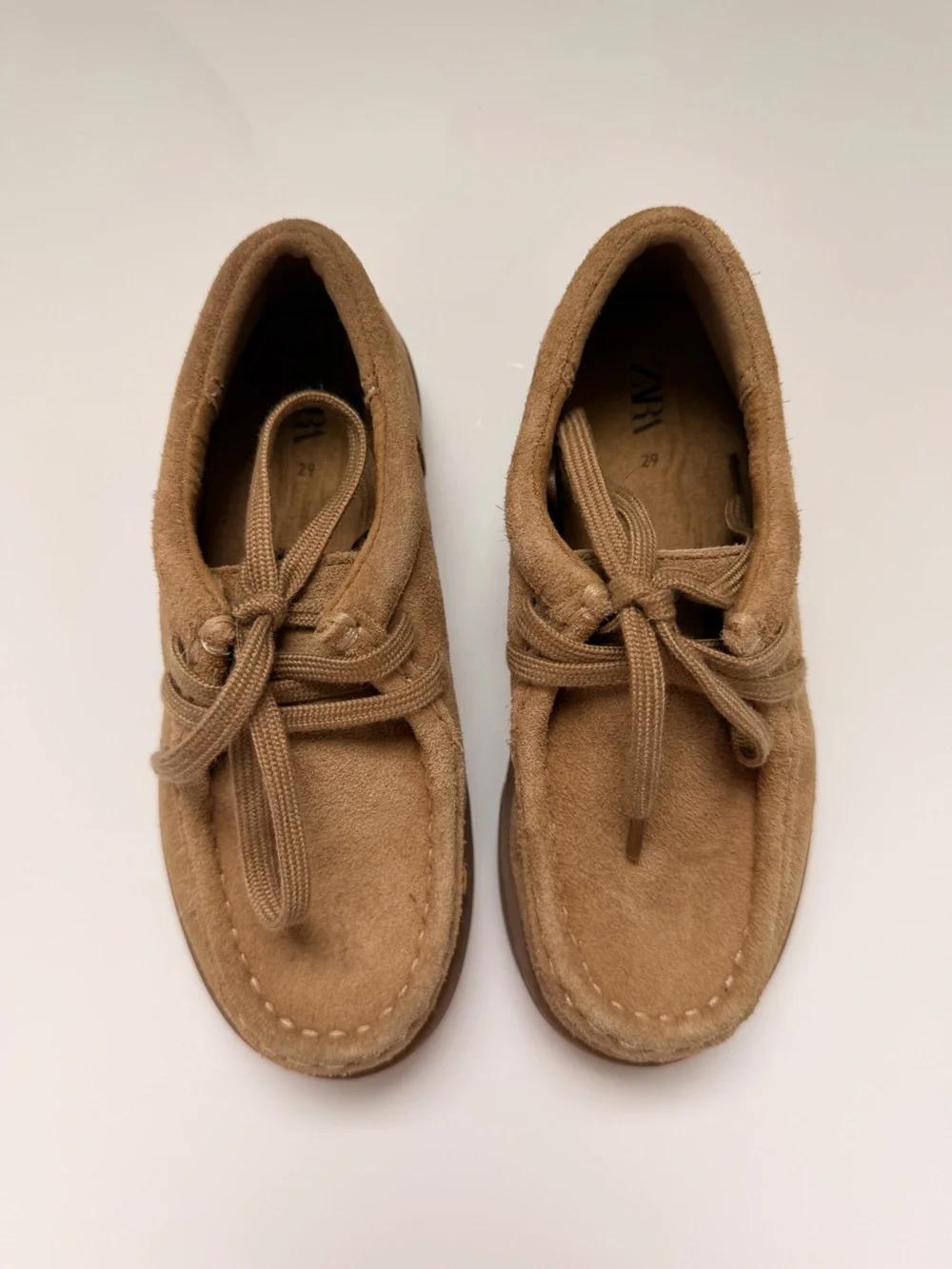 Zara Kids Suede Lace-Up Dress Shoes in Light Brown